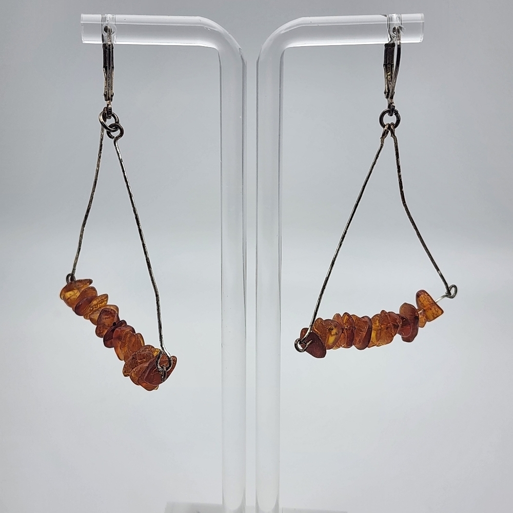Sterling Silver & Amber Dangling Triangle Earrings